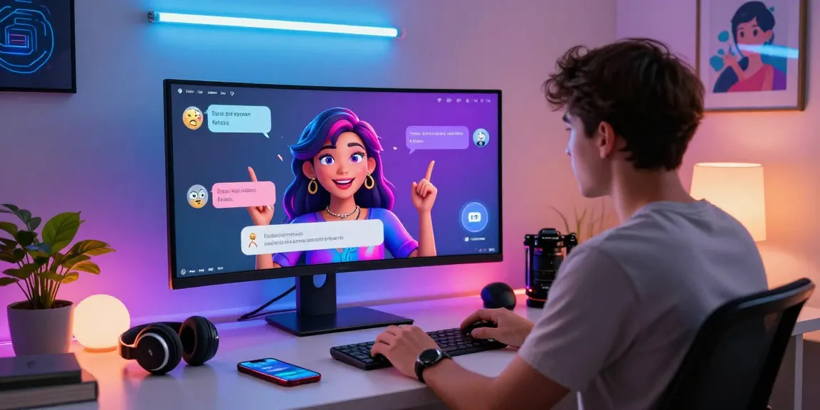 Engaging scene of a user interacting with a spicy AI avatar in a modern workspace