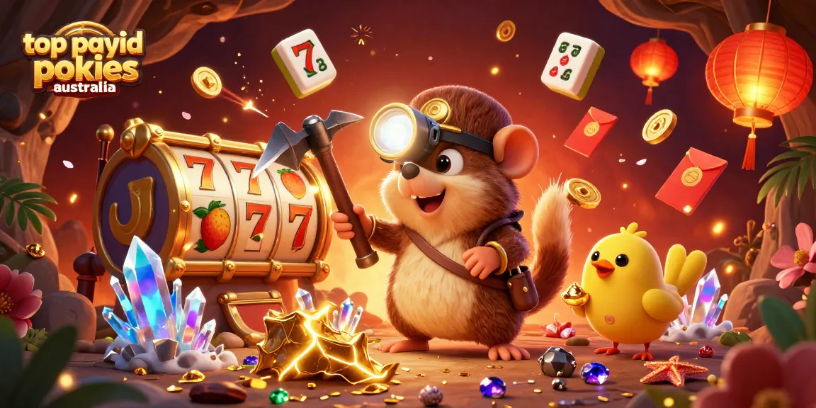 Experience top payid pokies australia with a treasure hunter mole in a vibrant casino-themed 3D illustration.