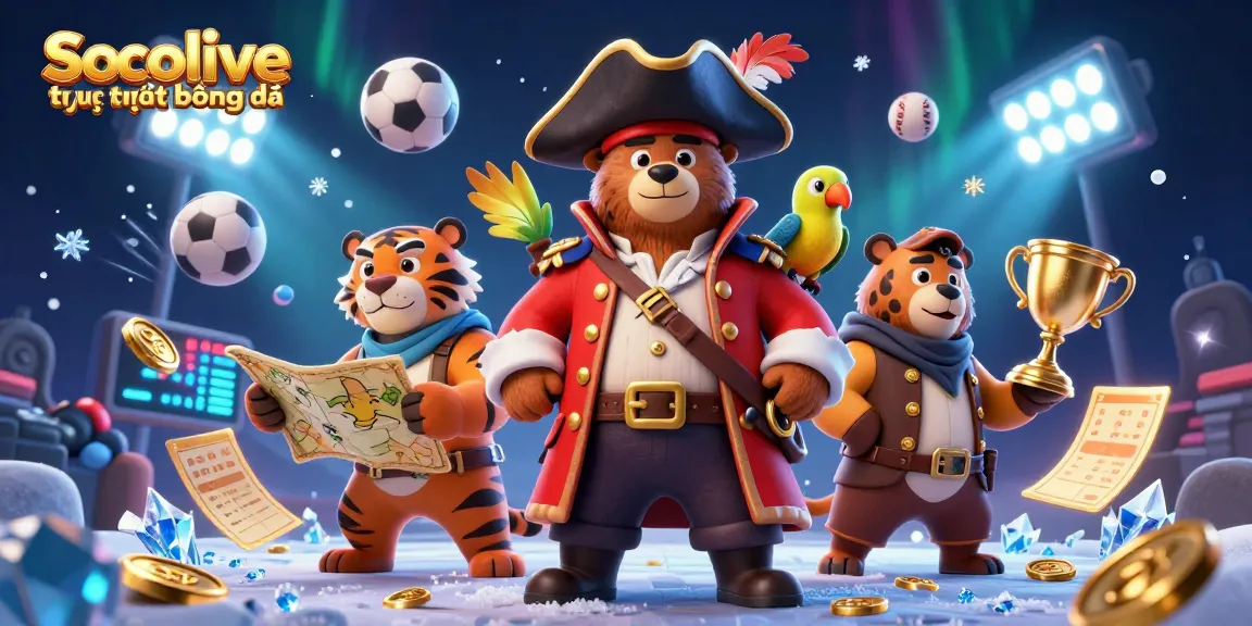 Experience Socolive trực tiếp bóng đá with a vibrant scene of a bear captain and dynamic sports elements