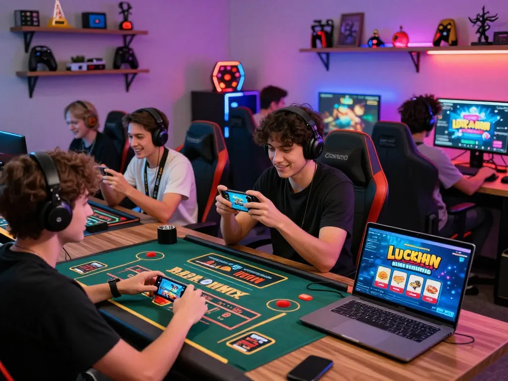 Players enjoying diverse games on Luck8 platform, showcasing online gaming community atmosphere.