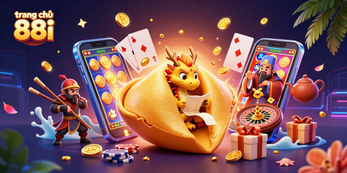 Engage with the vibrant gaming world on trang chủ 88i featuring a fortune cookie, dragon, and exciting casino elements.