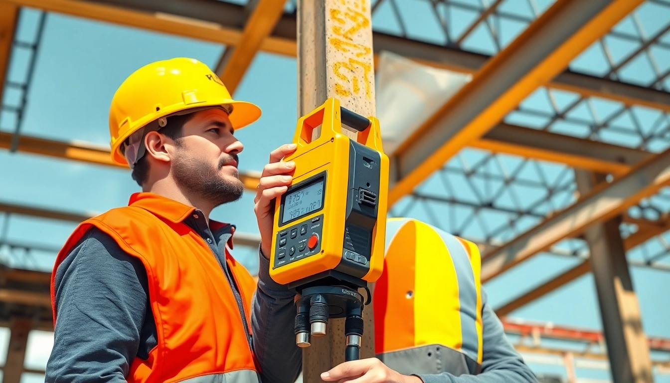 Misura precisa con inclinometro digitale su un'area di costruzione.