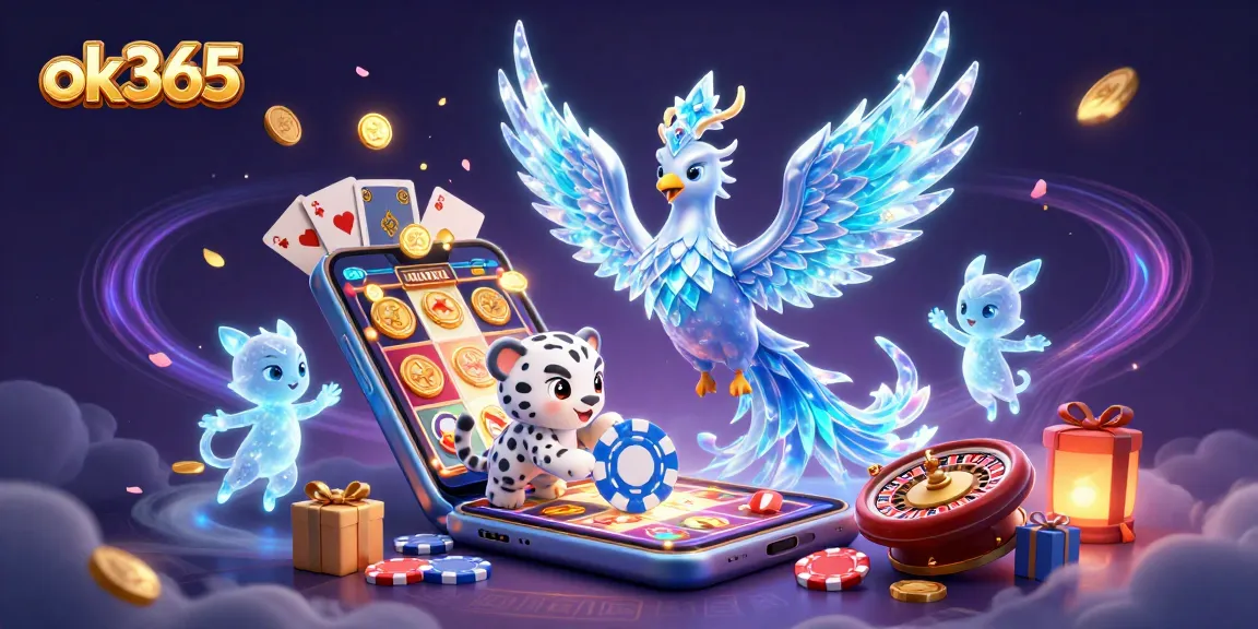 Experience the thrills of ok365 with a vibrant 3D illustration showcasing dynamic casino elements.