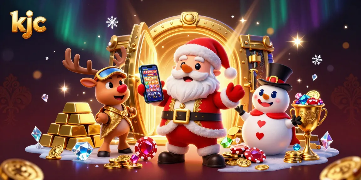 Experience kjc's vibrant casino scene with a Santa in a glitzy outfit celebrating jackpot slots.