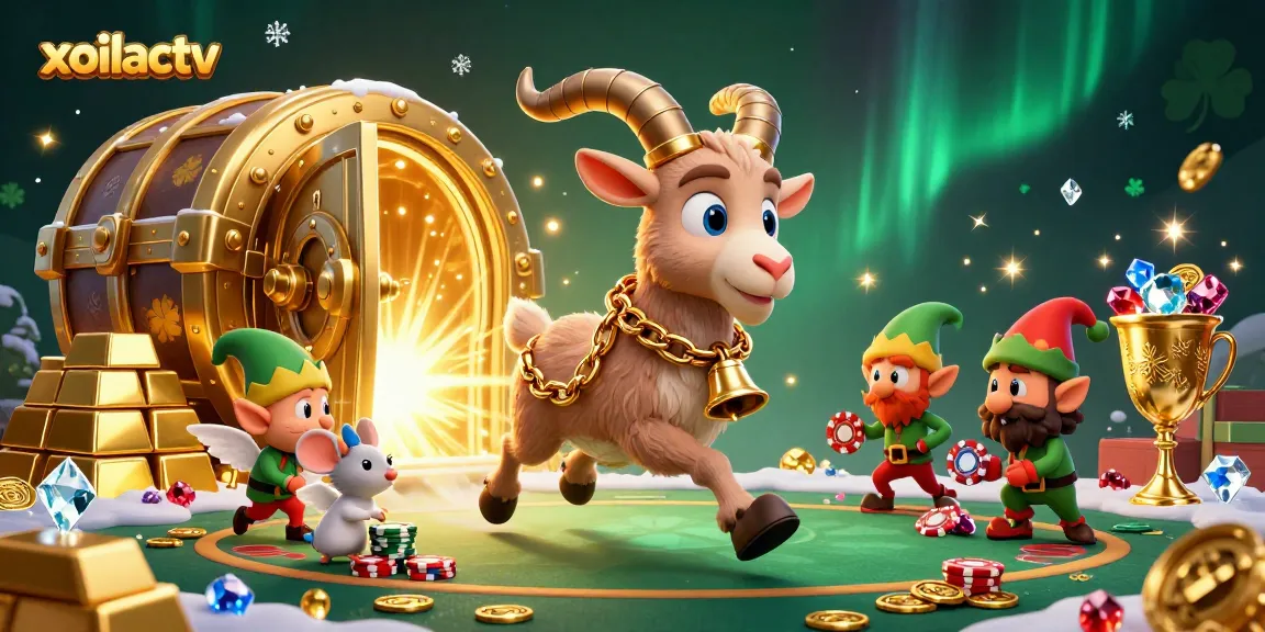 Watch xoilactv's Krampus goat run a festive horror casino with fun characters amidst gold and gems.