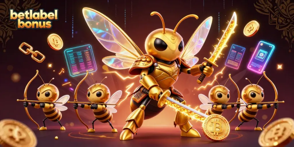 Engage with BetLabel bonus through an exciting 3D illustration showcasing dynamic gambling elements.