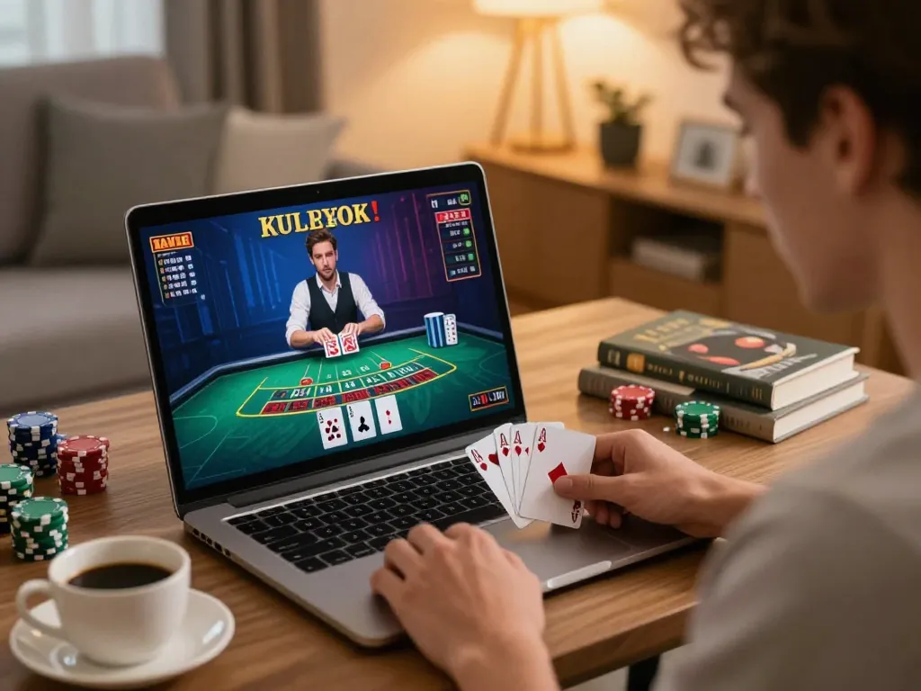 Engaged player enjoying online gambling at 789WIN in a cozy living room setup