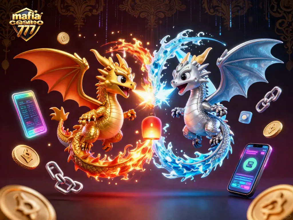Experience the thrilling action in mafia casino 777 with fiery dragons and vibrant crypto elements.