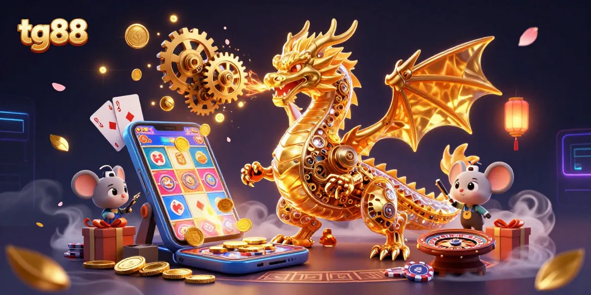 Engage with exciting games at tg88, featuring a dynamic dragon and interactive casino elements.