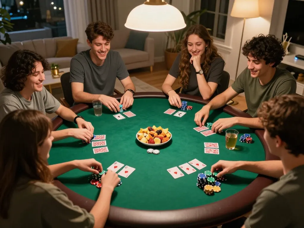 Friends enjoying an exciting poker night at home with cm88 strategies in action