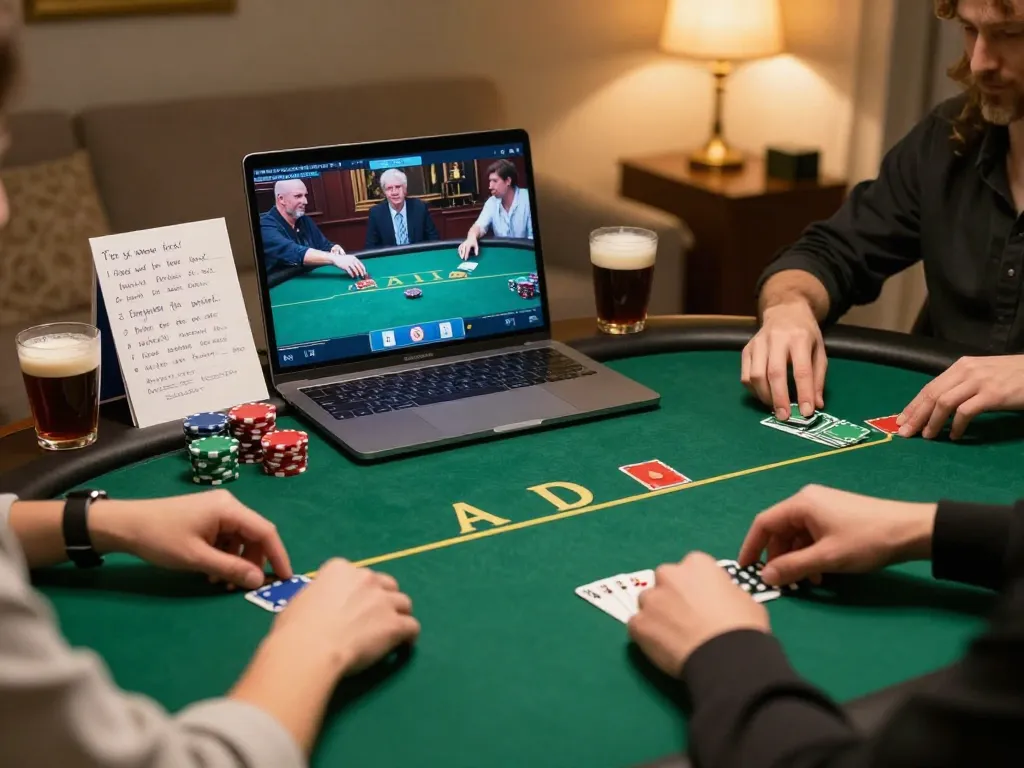 JJun88 players strategizing during a thrilling online poker game experience at home