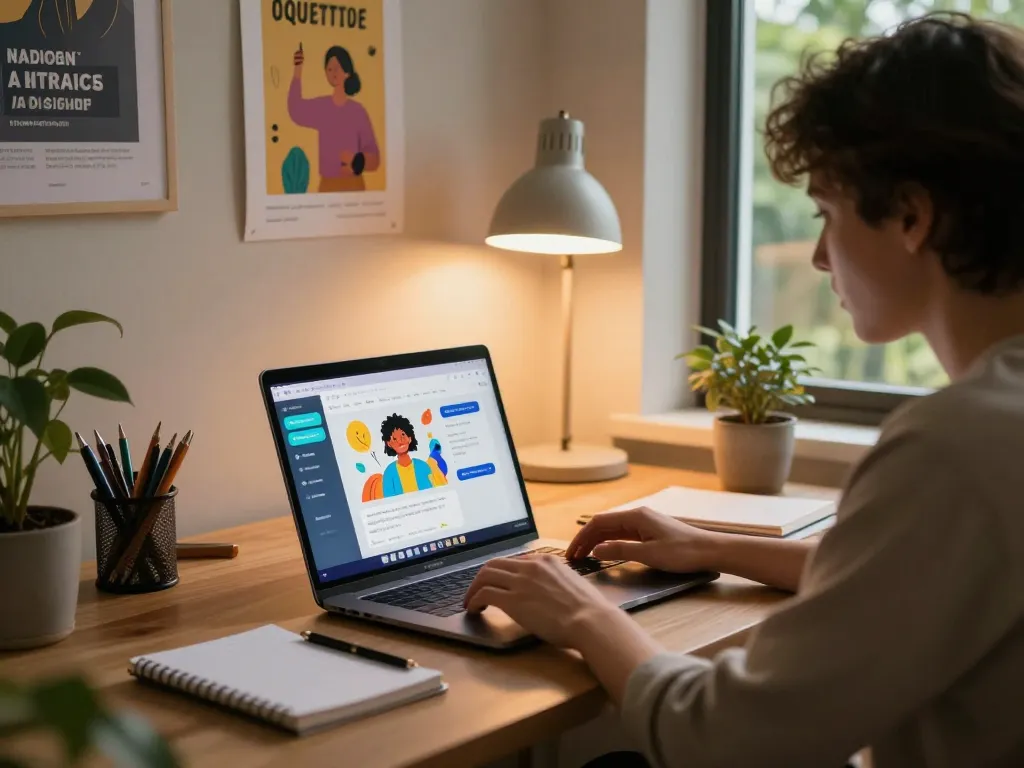 Interactive CrushOnAI chat experience in a cozy home office with vibrant character displays and an inviting atmosphere