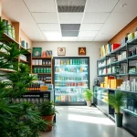 Asociación de tiendas de cannabis Lloret de Mar mostrando un interior de tienda acogedor y productos variados.