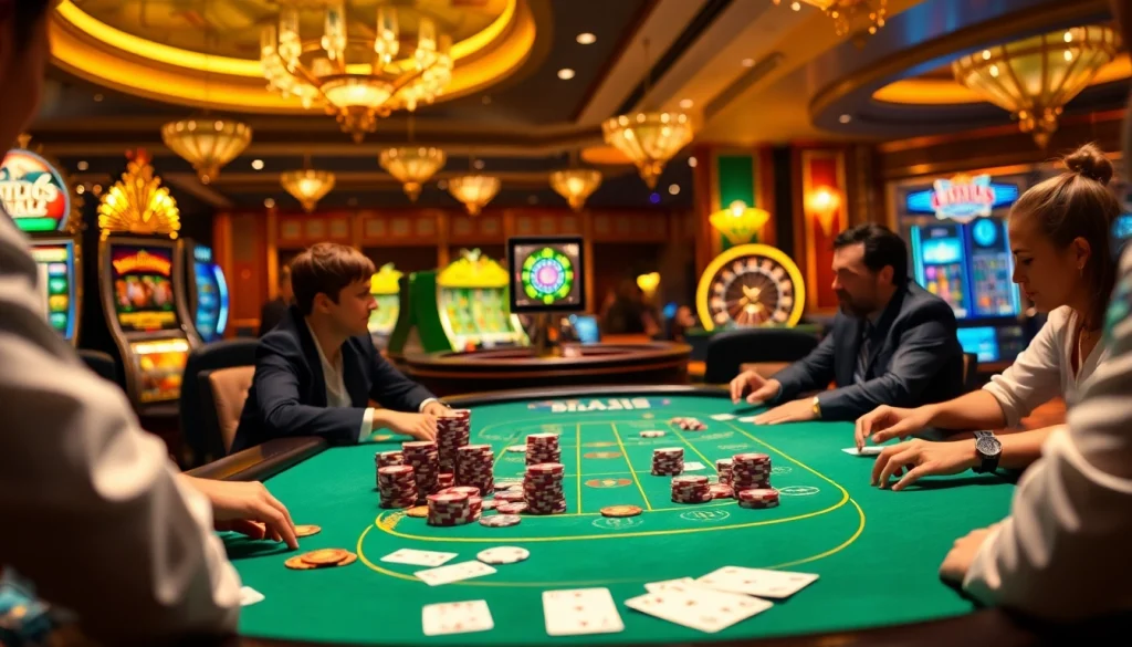 Engaged gamblers at a casino table with JUMLAH BACKLINK strategies for winning bets.