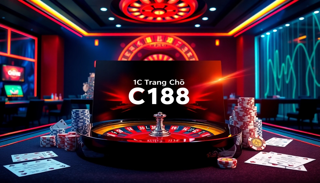 A vibrant gaming interface showcasing the excitement of trang chủ c168 with roulette wheels and poker chips.